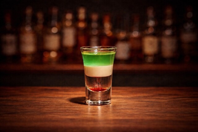 Mix of sambuca, cream liqueur, absinthe and grenadine.
