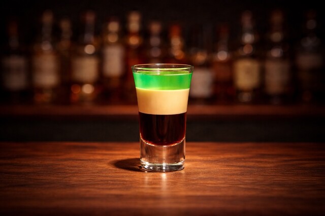 Mix of coffee liqueur, cream liqueur and absinthe.