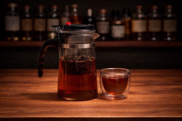 Bold smoky tea with deep, fire-cured character.