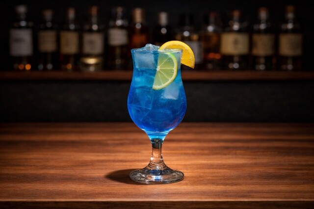 Mix of vodka, blue curaçao, pineapple juice and Sprite with lemon.